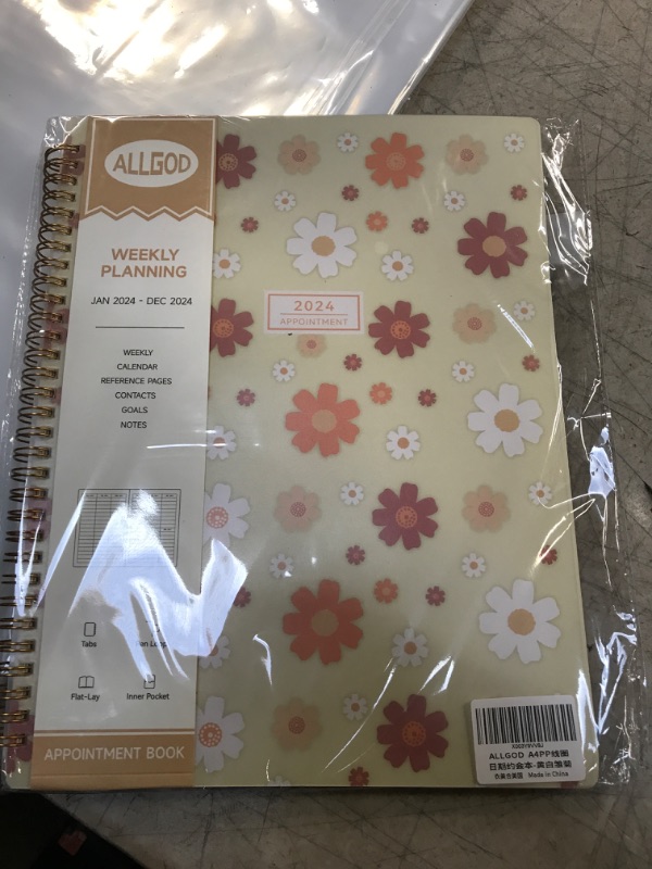 Photo 2 of ALLGOD Appointment Book 2024 Weekly & Monthly Planner 8.5"x11", Large Schedule Planner 2024 Daily Hourly Planner Appointment with Spiral Bound, 15 Minute Increments, Tabs, Pocket, Yellow Daisy