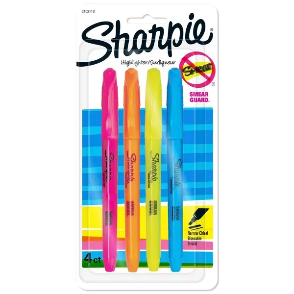 Photo 1 of Sharpie Pocket 4pk Highlighters Narrow Chisel Tip Multicolored
