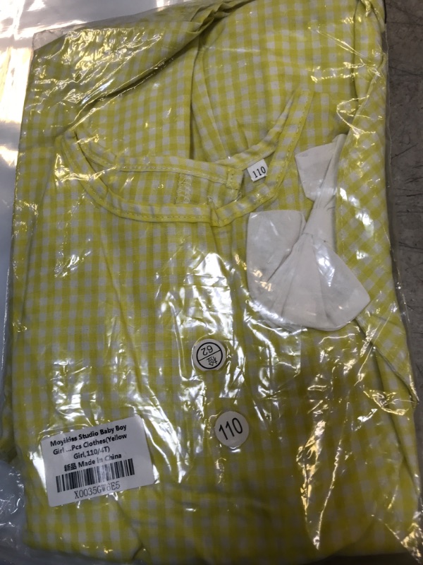 Photo 2 of Baby Boy Girl Brother and Sister Matching Outfits, Plaid Floral Sleeveless Bowtie Dress+Shorts 2Pcs Clothes(Yellow Girl,110/4T)