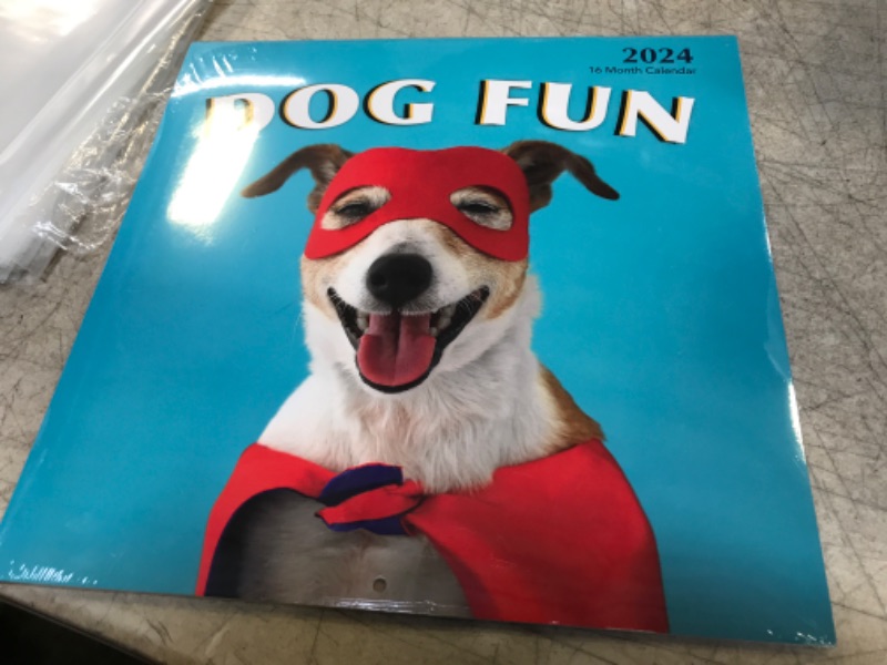 Photo 1 of Dog Fun 2024 Hangable Wall Calendar Monthly - 12" x 24" Open - Cute Costume Dressed Up Playing Puppies Photo Gift - Sturdy Thick Puppy Dogs Photography - Gifting Idea for Secret Santa, Teacher, Adults, Friends, Kids & Coworkers - Large Full Page 16 Months