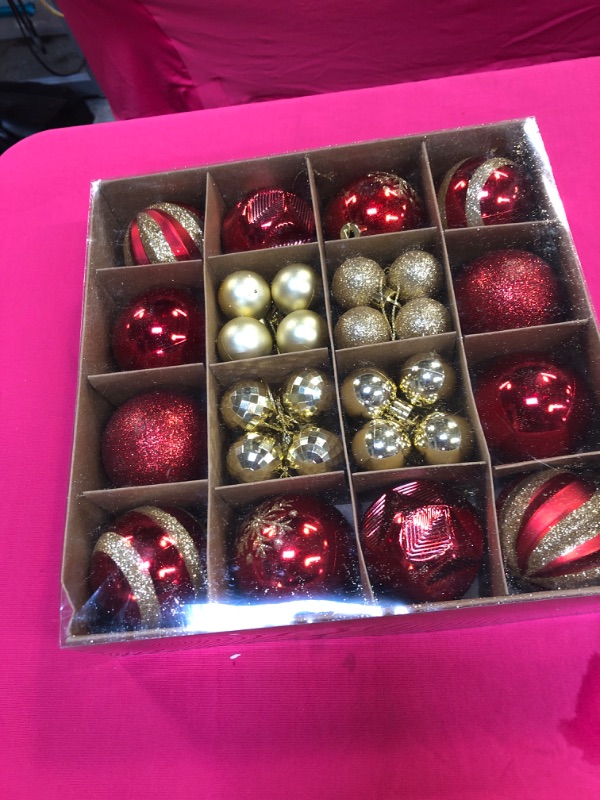 Photo 2 of 44-Piece Shatterproof Christmas Ball Ornaments for Holiday Party Decorations and Christmas Trees, Red