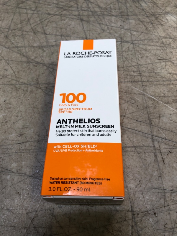 Photo 2 of La Roche-Posay Anthelios Melt-in Milk Body & Face Sunscreen Lotion Broad Spectrum SPF 100, Oxybenzone & Octinoxate Free, Sunscreen for Kids, Adults & Sun Sensitive Skin, Unscented, 3 Fl oz BEST BY 9/2025