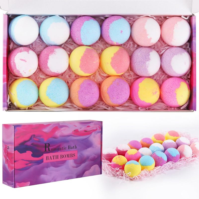 Photo 1 of 18-Pack Bath Bombs with Natural Essential Oils for Relaxation and Skin Rejuvenation - Great for Women, Men, and Kids. Perfect Stocking Stuffers and Christmas Gifts for Him/Her
