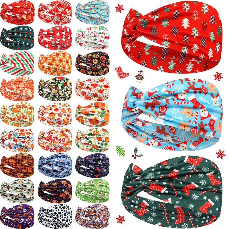 Photo 1 of 30 Pcs Christmas Headbands for Women Christmas Headband Assorted Styles Hair Accessories Elastic Wide Hair Wrap Stretchy Hairband for Parties

