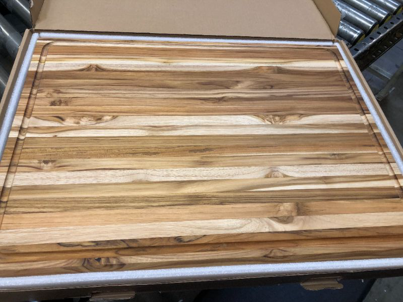 Photo 1 of Shumaru California, XXXL Edge-Grain Butcher Block Cutting Board - [1.5-Inch Thick] 24" x 18" Made of Premium Teak Wood, Treated with Natural Palm and Rapeseed Oil Edge Grain Teak 24 x 18 x 1.5 Inch - Semicircular