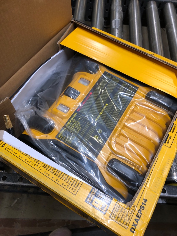 Photo 2 of DEWALT DXAEPS14 1600 Peak Battery Amp 12V Automotive Jump Starter/Power Station with 500 Watt AC Power Inverter, 120 PSI Digital Compressor, and USB Power , Yellow