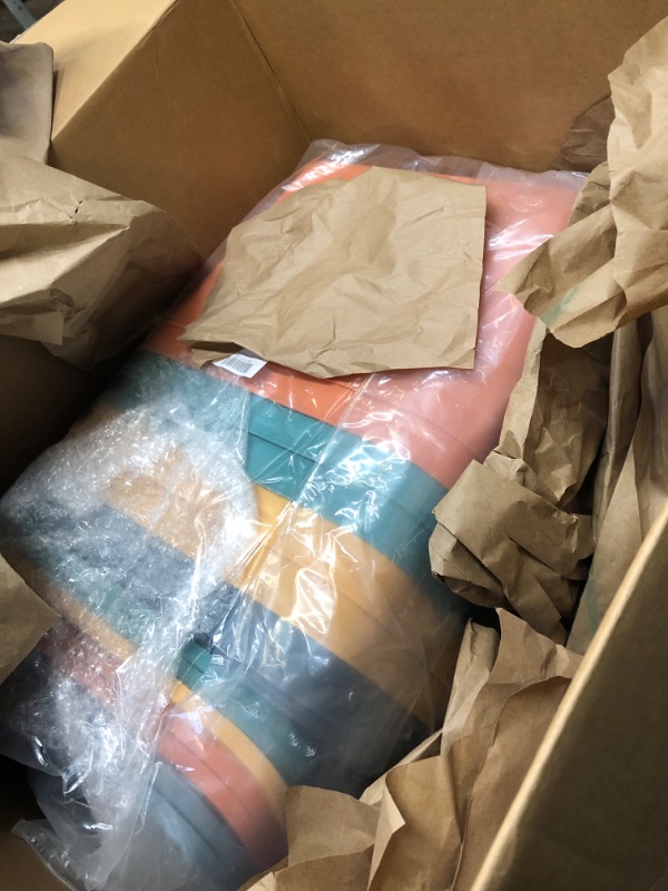 Photo 1 of Tanlade 8 Pcs Plastic Storage Bins Stackable Baskets with Lid and Handle Colorful Desktop Storage Box Cubby Containers for Shelf Bedroom Office, Include 1 Erasable Marker, 16 Stickers (14 x 10 x 9 In)