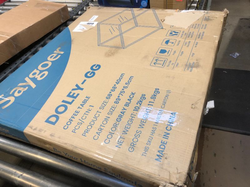 Photo 1 of SAYGOER Glass Coffee Table, Small Modern Coffee Table Square Simple Center Tables for Living Room 26.7 x 26.7 x 15.7 Inches, Gray Black