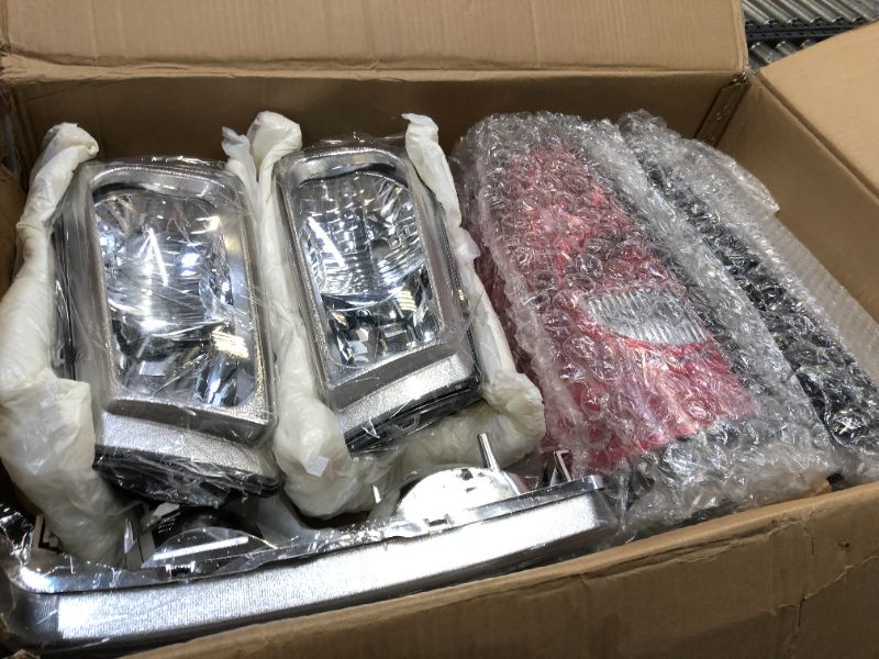 Photo 1 of ISHARINGAUTOPARTS Headlight Assembly Black Housing Clear Corner Compatible with 2003-2006 Chevrolet Silverado 1500 2500 3500 Headlamp + Red Taillight Pair