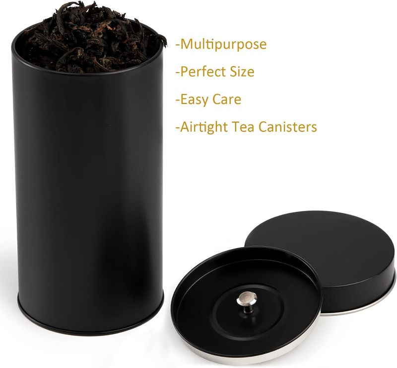 Photo 1 of 2 Pack Tea Tin Canister with Airtight Double Lids, 32 Fl Oz Tin Can Box and Large Round Kitchen Canisters for Loose Tea, Coffee, Candy, Herbs and Spices(Black)