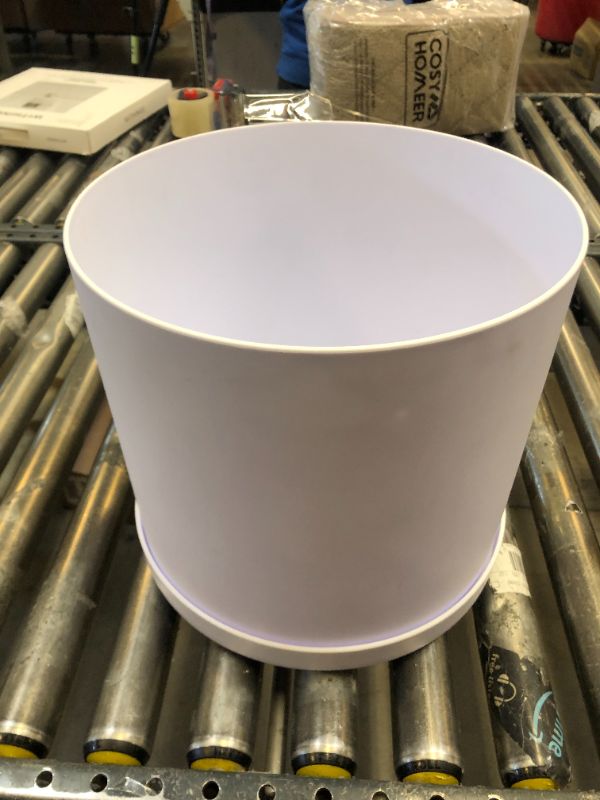 Photo 2 of Bloem Mathers Round Planter with Saucer Tray: 12" - White - Modern Design, Durable Plastic Pot, Removable Saucer, for Indoor & Outdoor Use, Gardening, 5.8 Gallon Capacity