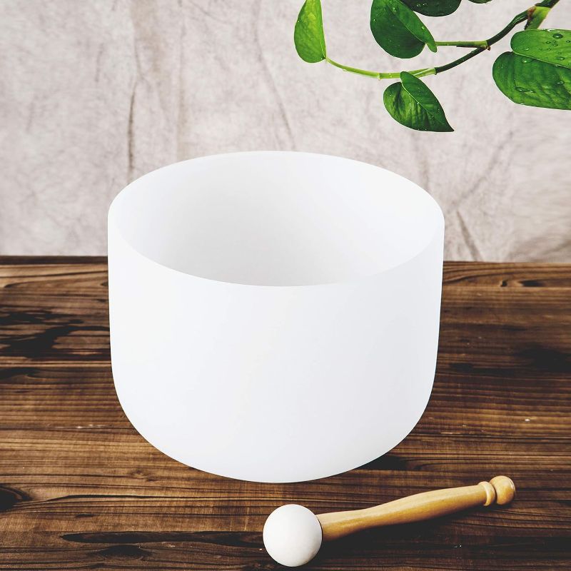 Photo 1 of 2 pac k  Leize Quartz Crystal Singing Bowl F Note 432 hz Heart Chakra White 8" with Heavy Duty Carrying Case Suede Striker