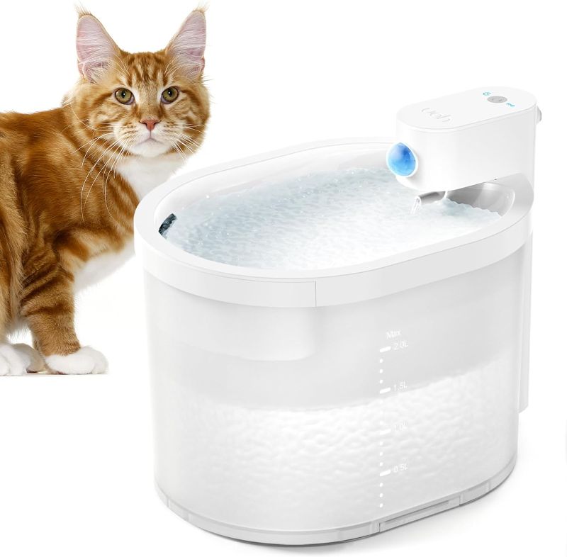 Photo 1 of Cat Water Fountain, Wireless & Battery Operated 2L/67oz Automatic Pet Water Fountain with Motion Sensor, Food-Grade ABS Tray, Easy Clean BPA-Free Water Dispenser for Cats, Dogs, Multiple Pets
