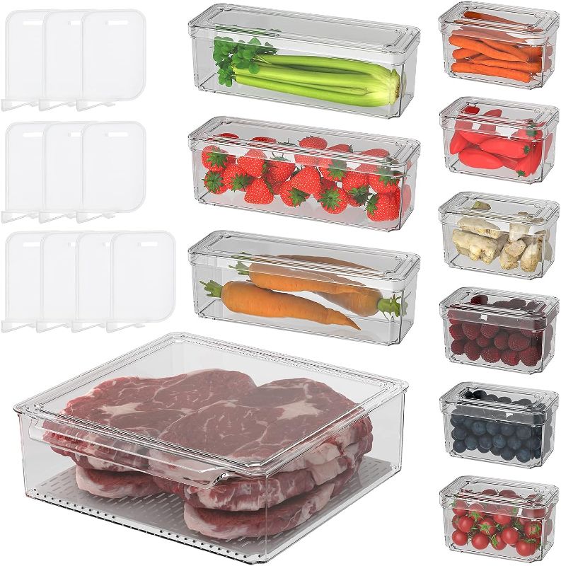 Photo 1 of 10 Pack Refrigerator Organizer Bins - 3 Size Stackable Fridge Clear Storage Bins with Lids for Vegetable Berry Cereals Grape Tomatoes Fruit ,etc
