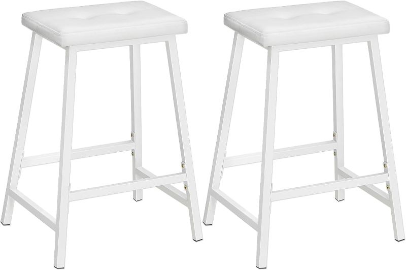 Photo 1 of Bar Stools, Set of 2 PU Upholstered BarStools, 23.6-Inches Bar Chairs, Counter Height Bar Stools for Kitchen, Dining Room, Bar, Easy Assembly, White BABW04R01
