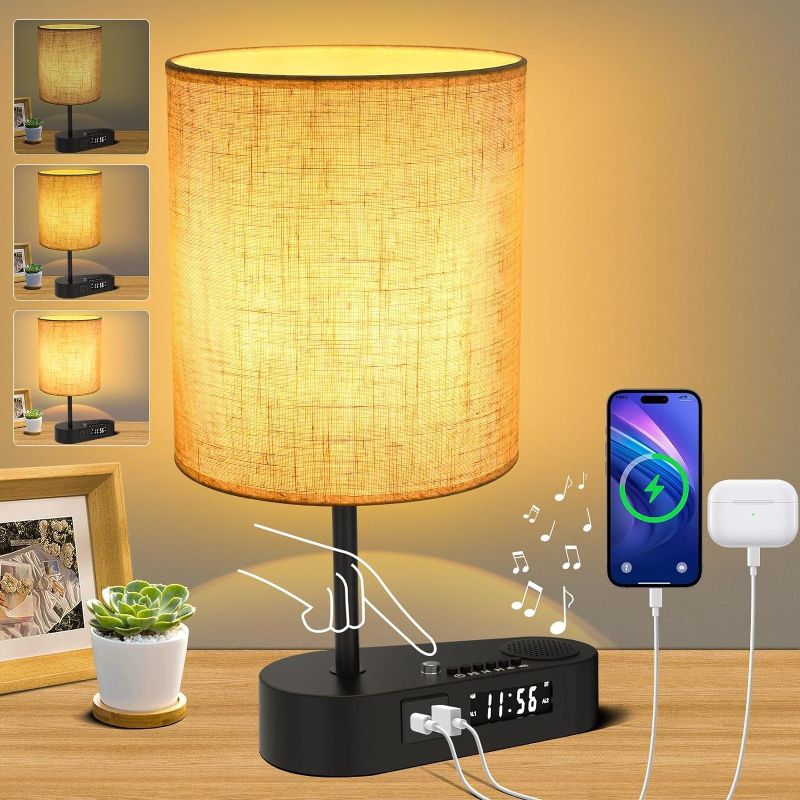 Photo 1 of 4-in-1 Touch Control Bedside Table Lamp with Bluetooth Speaker, Digital Clock, Dual Alarms, 3-Level Dimmable, and USB C+A Charging Ports - Perfect for Bedroom/Living Room/Nightstand/Home Office
