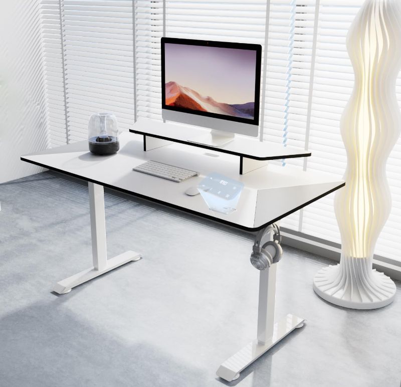 Photo 1 of Electric Height Adjustable Standing Desk Home Office Workstation Sit Stand up Desk Memory Stand Up Desk (White, 55 * 28 inch)
