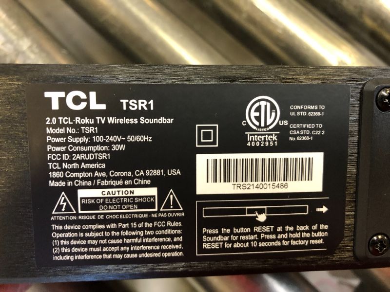 Photo 3 of TCL Alto R1 Roku TV Wireless 2.0 Channel Sound Bar for Roku TV, Bluetooth – TSR1-NA 31.5-inch, Black