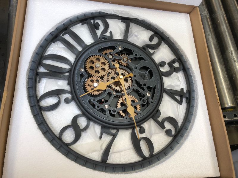 Photo 3 of OCEST 16 Inch Moving Gear Wall Clock, Oversized Industrial Retro Moving Mechanical Wall Clock, Big Roman Numeral Gear Clock for Living Room Decor,Office,Farmhouse