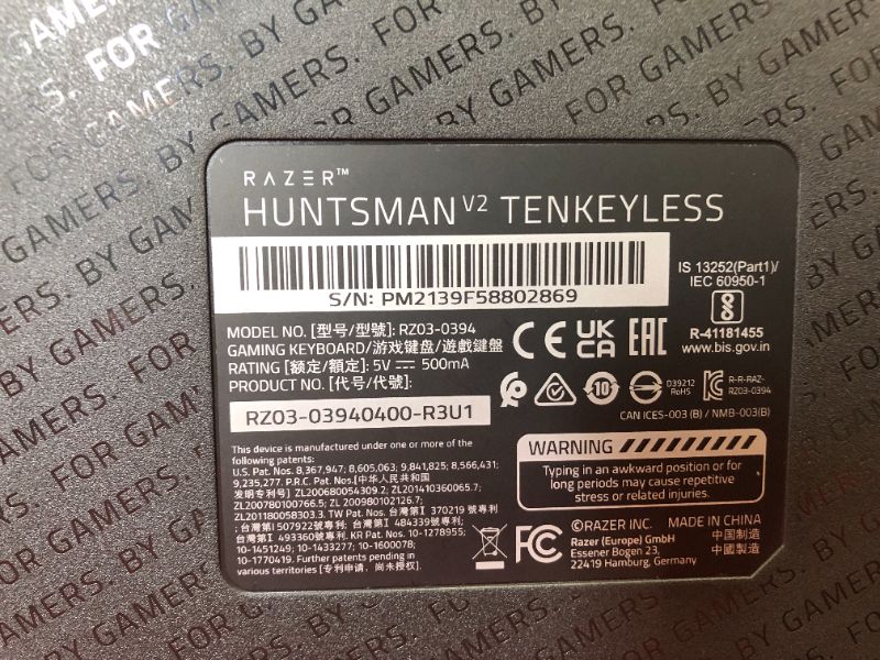 Photo 3 of Razer Huntsman V2 TKL Tenkeyless Gaming Keyboard: Fastest Clicky Optical Switches Gen2 w/ Sound Dampeners & 8000Hz Polling Rate - Detachable TypeC Cable, Classic Black (Renewed) Huntsman V2 TenKeyLess (TKL) Clicky Optical Switches