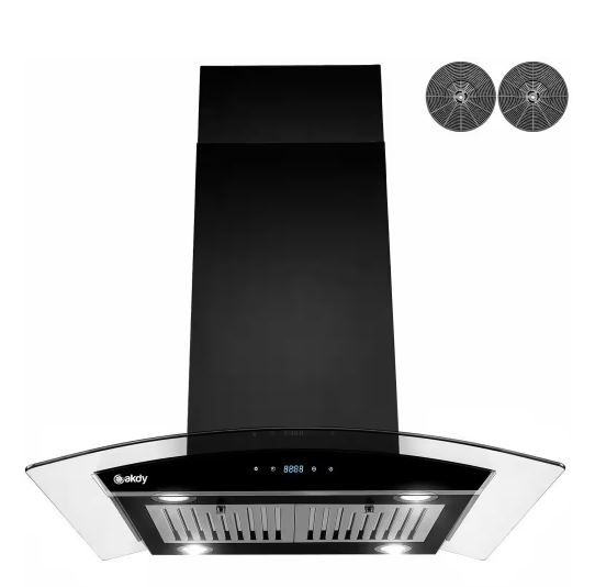 Photo 1 of AKDY
30 in. 343 CFM Convertible Kitchen Island Mount Range Hood in Black Painted Stainless Steel with Tempered Glass