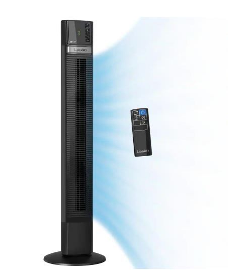 Photo 1 of Lasko
48 in. 4 Speeds Xtra Air Tower Fan in Black with Carry Handle, Oscillating, Remote Control, Nighttime Setting, Timer