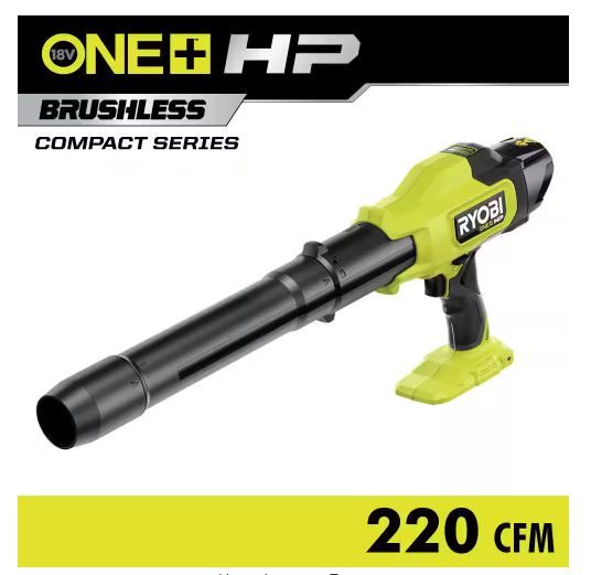 Photo 1 of RYOBI
ONE+ HP 18V Brushless Cordless 220 CFM 140 MPH Compact Blower (Tool-Only)