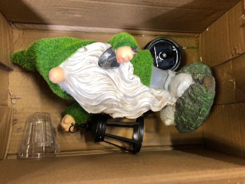 Photo 2 of 1-Light 13 in. Integrated LED Solar Powered Bearded Grassy Gnome with Grass Finish
