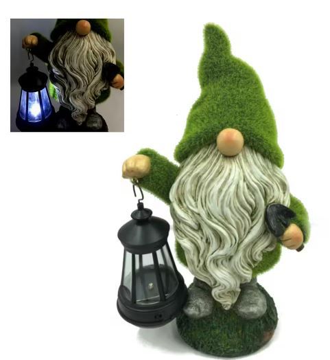 Photo 1 of 1-Light 13 in. Integrated LED Solar Powered Bearded Grassy Gnome with Grass Finish
