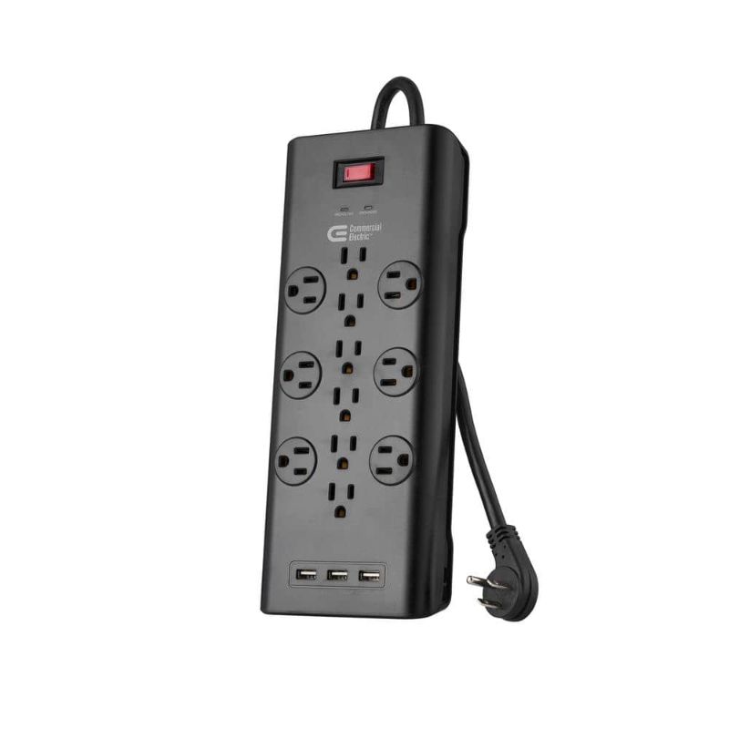 Photo 1 of Commercial Electric 6 Ft. 12-Outlet Black Surge Protector with USB
