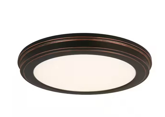 Photo 1 of 15 in. Oil-Rubbed Bronze LED Ceiling Flush Mount with White Acrylic Shade
