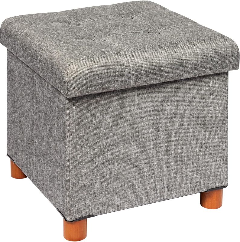 Photo 1 of B FSOBEIIALEO Storage Ottoman with Tray, Foot Stools and Ottomans with Legs, Storage Cube Seat Linen Grey 15"
