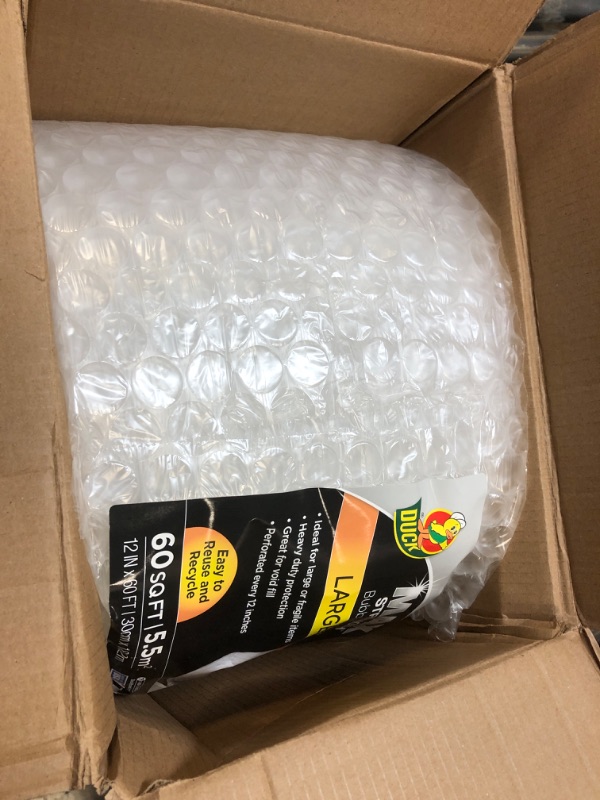 Photo 2 of Duck Brand Large Bubble Wrap Cushioning, 5/16" Bubbles for Extra Protection Packing, Shipping, and Moving, Perforated Every 12", 12" x 60' per Roll 12 in. x 60 ft.