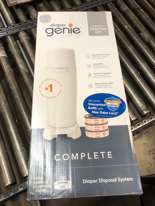 Photo 3 of Diaper Genie Complete Diaper Pail (Grey) with Odor Control | Includes 1 Diaper Trash Can, 3 Refill Bags, 1 Carbon Filter Grey Pail + 3 Refill Diaper Pail