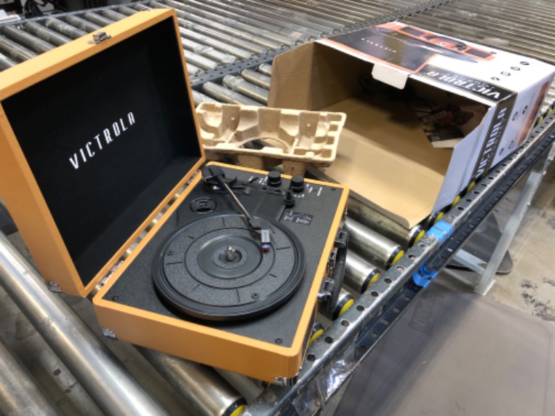 Photo 2 of Victrola Vintage 3-Speed Bluetooth Portable Suitcase Record Player with Built-in Speakers, Upgraded Turntable Audio Sound, Cognac Cognac Record Player