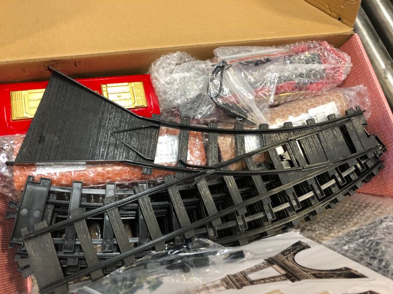 Photo 1 of TEMI Train Set with Steam Locomotive Engine, Cargo Car and Long Track for Toddlers 3-5, Rechargeable Battery Operated Play Train Toys with Smoke, Light & Sounds, Gift for Kids, Boys & Girls 4-7 Years Red