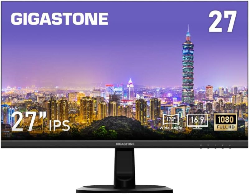 Photo 1 of Gigastone 27 inch IPS LED Back Light Monitor 75Hz FHD 1920 x 1080, 178° Wide View Frameless Computer Monitor 5ms, Built-in Speakers, Eye Care Technology, Ergonomic Tilt VESA Mount, HDMI VGA
