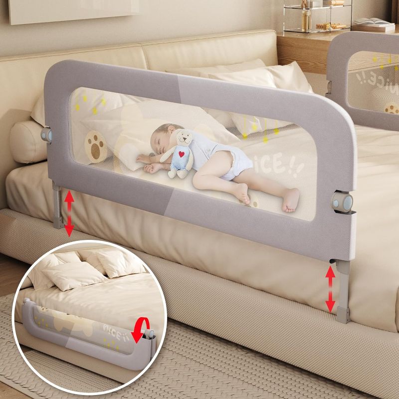 Photo 1 of Bed Guard Rail for Toddlers - 60 inches Lift Foldable Toddler Bed Rails for Kids - Safety Baby Bed Rail Guard with Reinforced - Great Fit for Kids Twin Double, Full Size, Queen, King Size Bed
