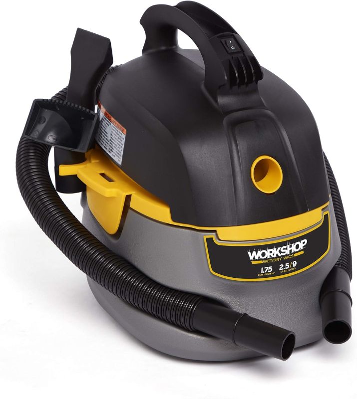 Photo 1 of WORKSHOP Wet/Dry Vacs Vacuum WS0255VA Compact, Portable Wet/Dry Vacuum Cleaner, 2.5-Gallon Small Shop Vacuum Cleaner, 1.75 Peak HP Portable Vacuum,Grey/ Black/ Yellow
