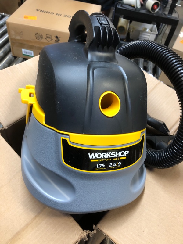 Photo 2 of WORKSHOP Wet/Dry Vacs Vacuum WS0255VA Compact, Portable Wet/Dry Vacuum Cleaner, 2.5-Gallon Small Shop Vacuum Cleaner, 1.75 Peak HP Portable Vacuum,Grey/ Black/ Yellow
