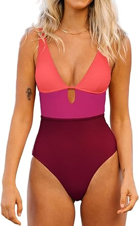 Photo 1 of CUPSHE Women's One Piece Swimsuit Color Block Keyhole Cutout Bathing Suit Size Unknown