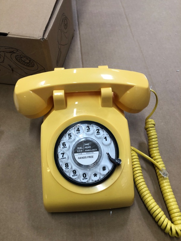 Photo 2 of Rotary Phone, Retro Rotary Dial Phone, 80s Vintage Old Telephone for Landline, Corded Landline Phones for Home, Yellow