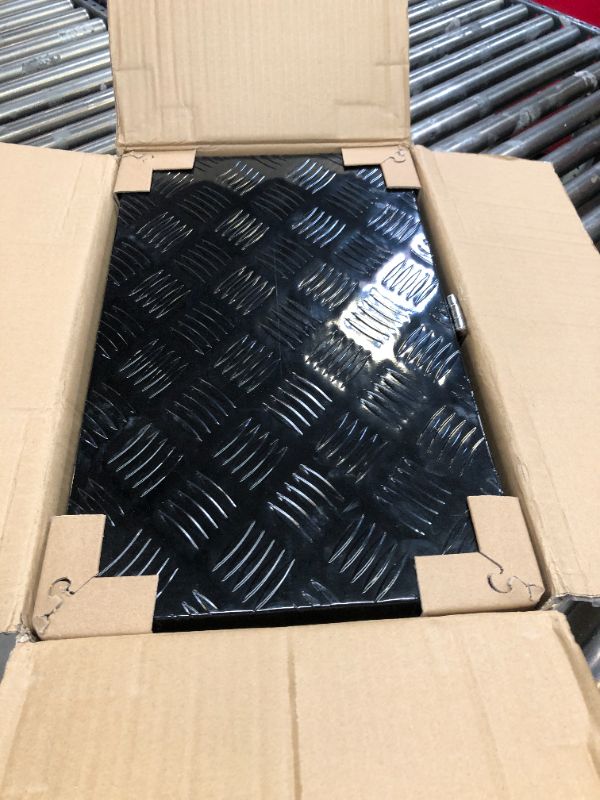 Photo 1 of FGJQEFG 20 Inch Tool Box Underbody Flatbox Truck Car Outdoor Trailer Pickup Underbody Toolbox,RV Storage Organizer,Underbed Tools Organizer W/Lock & Keys, Black Aluminum 5 Bar Tread(20''X12''X9.5'') 20"X12"X9.5" Black