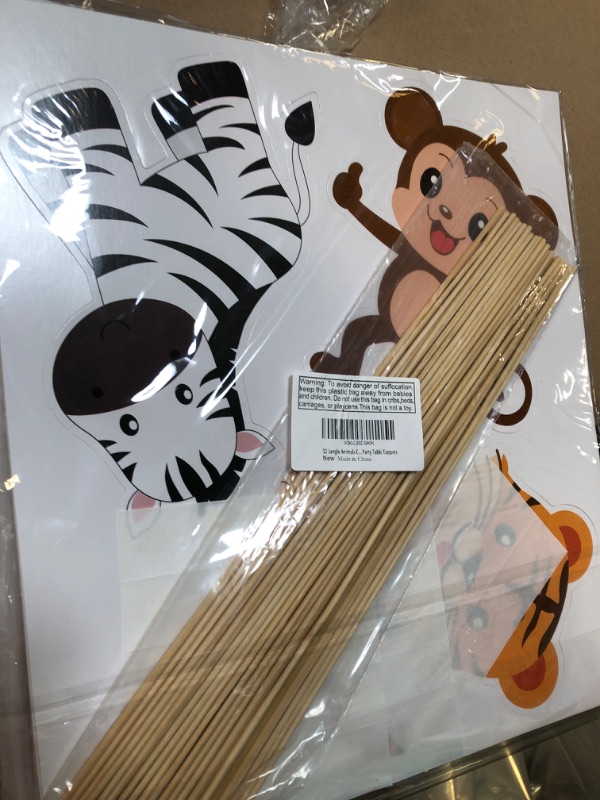 Photo 2 of 32 Safari Jungle Animals Centerpiece Sticks Zoo Animals Cutouts for Baby Shower Birthday Party Table Toppers