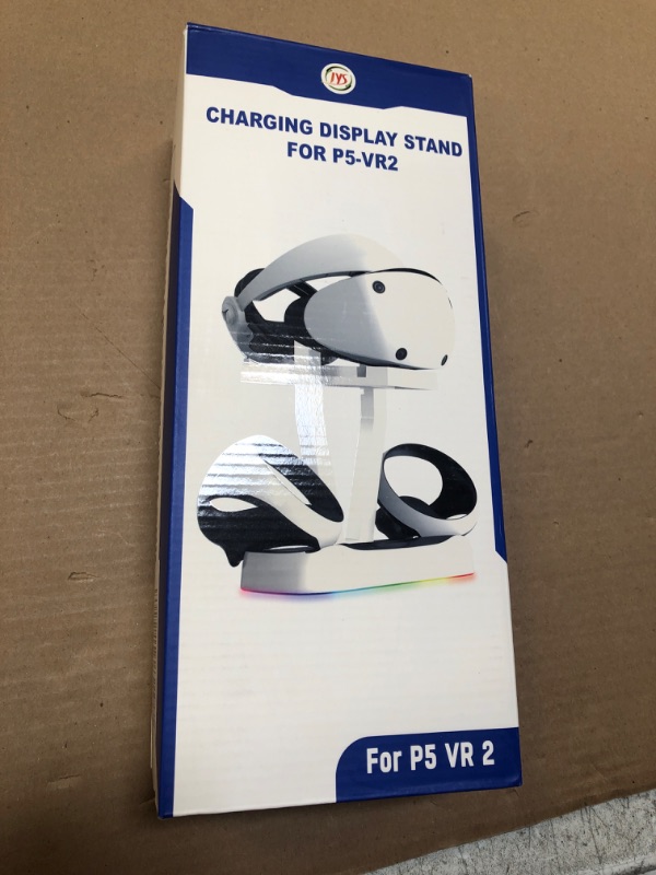 Photo 2 of Charging Station & Silicone Lens Protective Cover for PS VR2, Playstation VR2 Controller Charging Dock with VR Headset Holder Display Stand & RGB Light, 3 Type-C Magnetic Adapters for Sense Controller