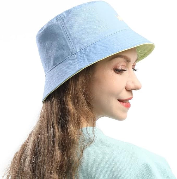 Photo 1 of 100% Cotton Bucket Hat Double-Sided Wear Unisex Outdoor Beach Vacation Lightweight Trendy Sports Style