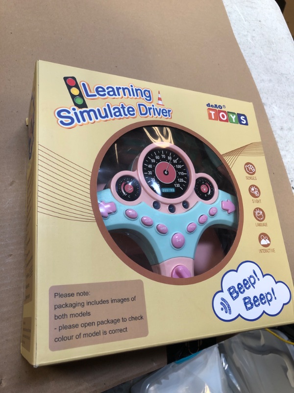 Photo 2 of deAO Kids Steering Wheel for Backseat with Car Key Pretend Driving Simulated Driving Steering Wheel Toy with Light and Music Gifts for Kids Pink