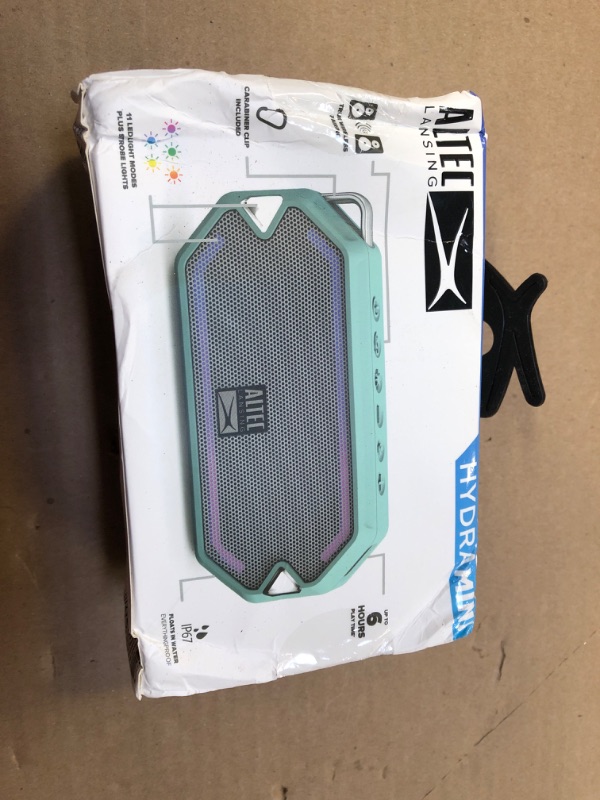 Photo 2 of Altec Lansing HydraMini Wireless Bluetooth Speaker, IP67 Waterproof USB C Rechargeable Battery with 6 Hours Playtime, Compact, Shockproof, Snowproof, Everything Proof (Mint Green)