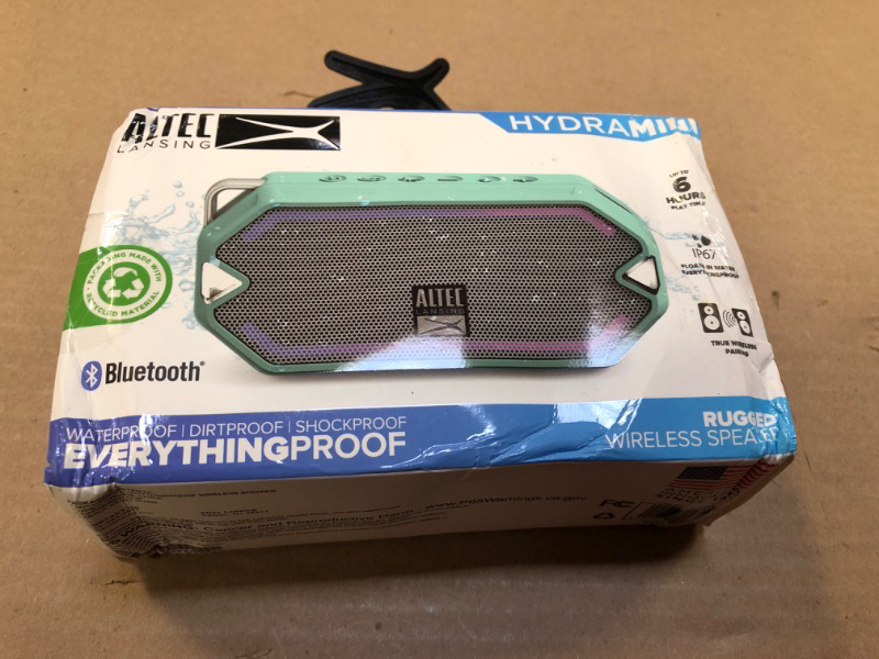 Photo 2 of Altec Lansing HydraMini Wireless Bluetooth Speaker, IP67 Waterproof USB C Rechargeable Battery with 6 Hours Playtime, Compact, Shockproof, Snowproof, Everything Proof (Mint Green)