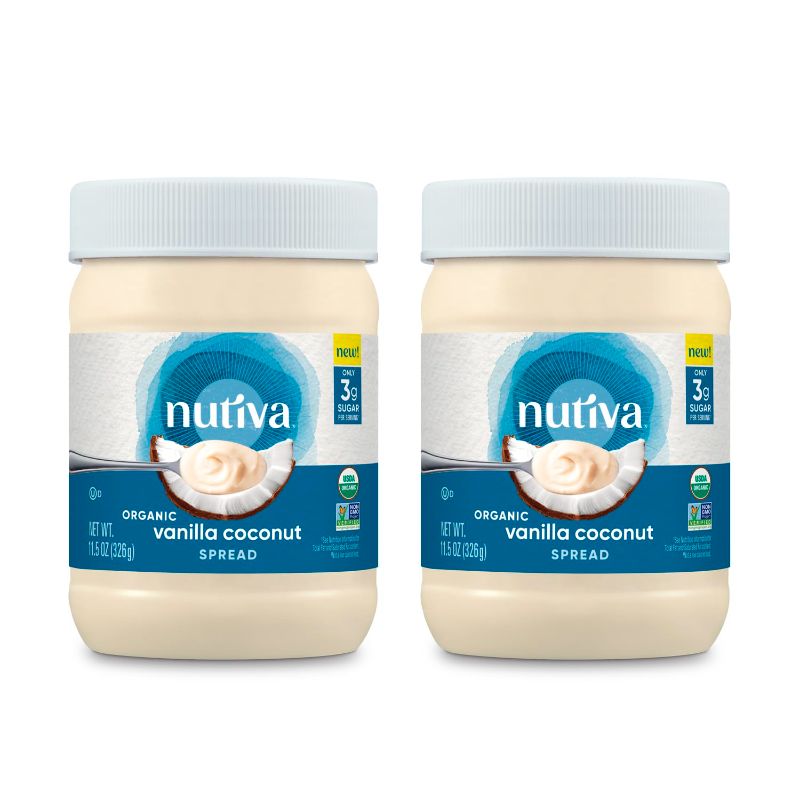 Photo 1 of 04/2024 Nutiva Organic Vanilla Coconut Spread, 11.5 oz (Pack of 2) - 3g Sugar Per Serving, Low Carb, Non-GMO, Gluten Free,Paleo, Vegan, Smooth, No Stir
 